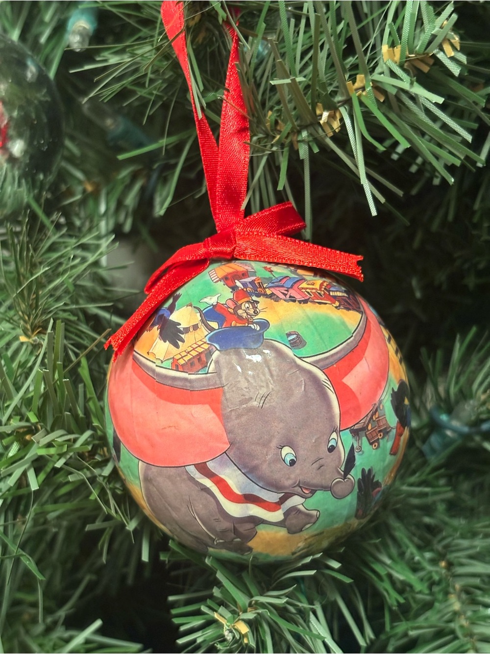 Disney Dumbo Vintage-Style Christmas Ornament with Red Ribbon